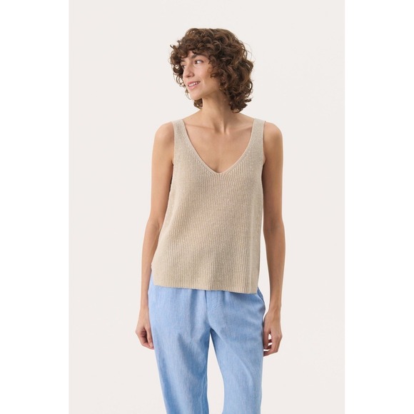 Part Two Tops - NWT Part Two Copenhagen Rebecca Knit Linen Tank Top Womens L Tan Boho Resortwear